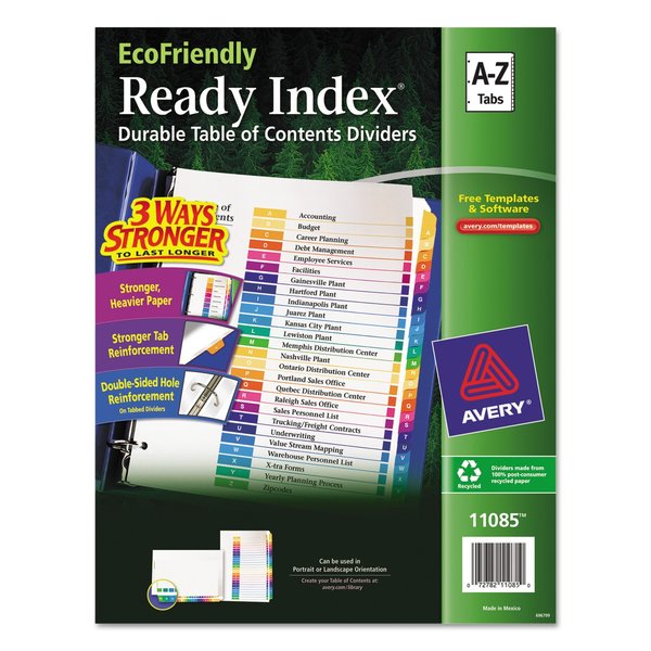 Avery Dennison EcoFriendly Index Tab A-Z, Assorted Colors 11085